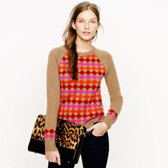J Crew Lambswool Tan Crewneck Sweater 